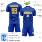 Soccer Jersey Geometric Uniform Shape Sublimation Sports Blue Thunder Yellow-White Custom