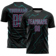 Jersey Soccer Sports Uniform Black Custom Teal-Pink Sublimation Lightning