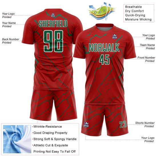Red Sports Lightning Uniform Custom Kelly Jersey Soccer Green-White Sublimation