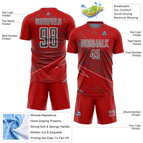 Red Jersey Steel Uniform Sports Sublimation Custom Soccer Lines Gray-White Red Jersey Steel Uniform Sports Sublimation Custom Soccer Lines Gray-White