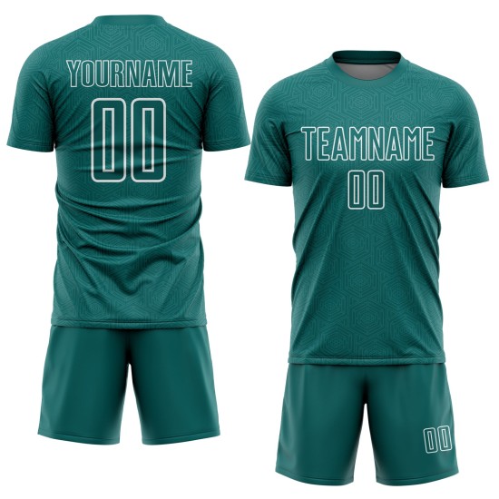 Sublimation Geometric Shape Jersey White Sports Soccer Teal Custom Uniform