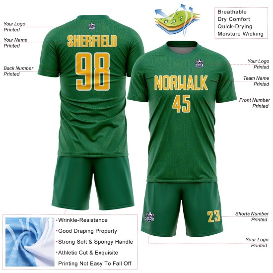Green Kelly Shape Uniform Jersey Gold-White Custom Sports Soccer Sublimation Geometric