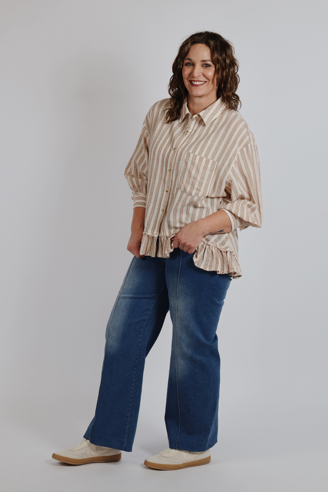 Sunday Stroll Striped Ruffle Shirt