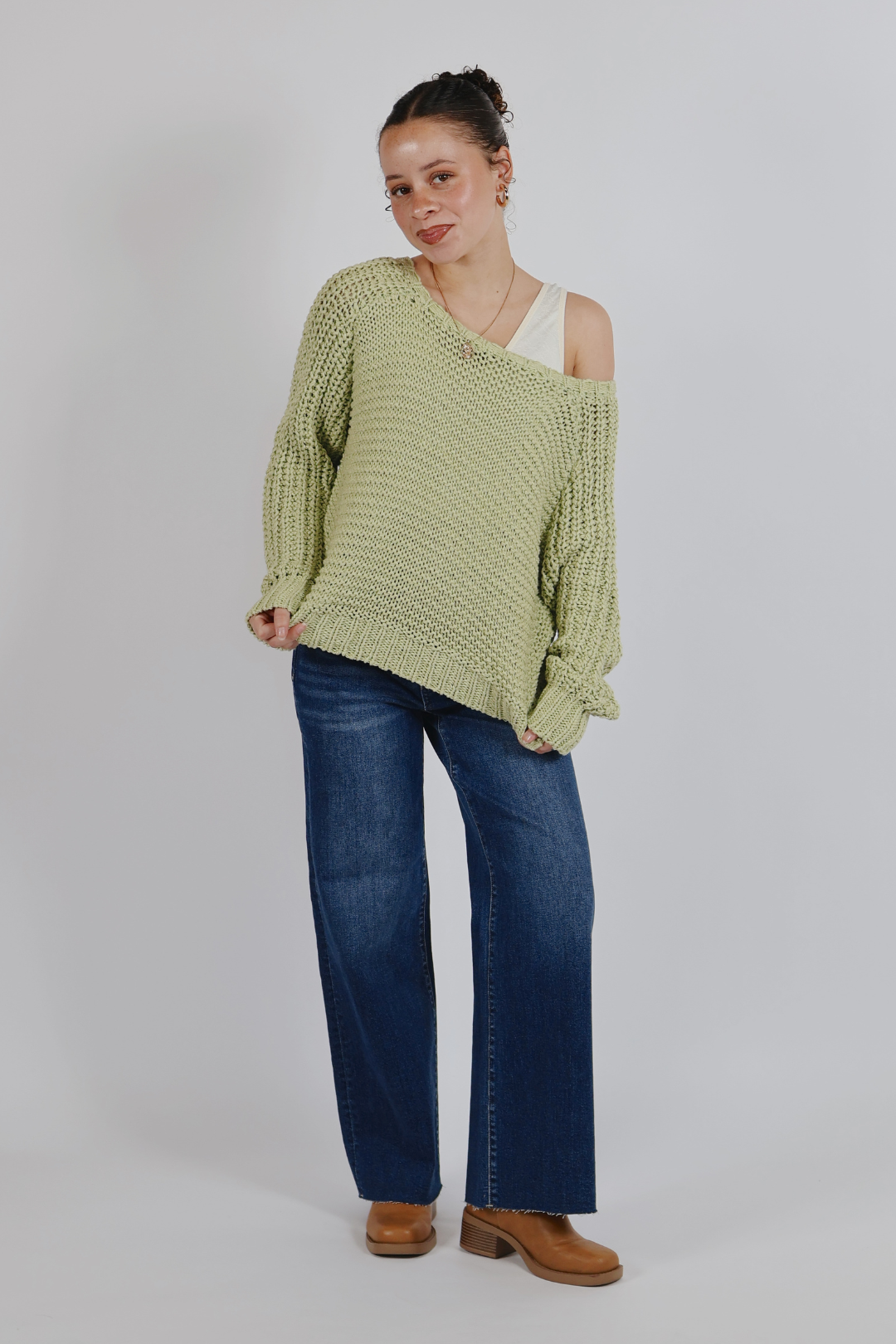 Pistachio Breeze Crochet Sweater