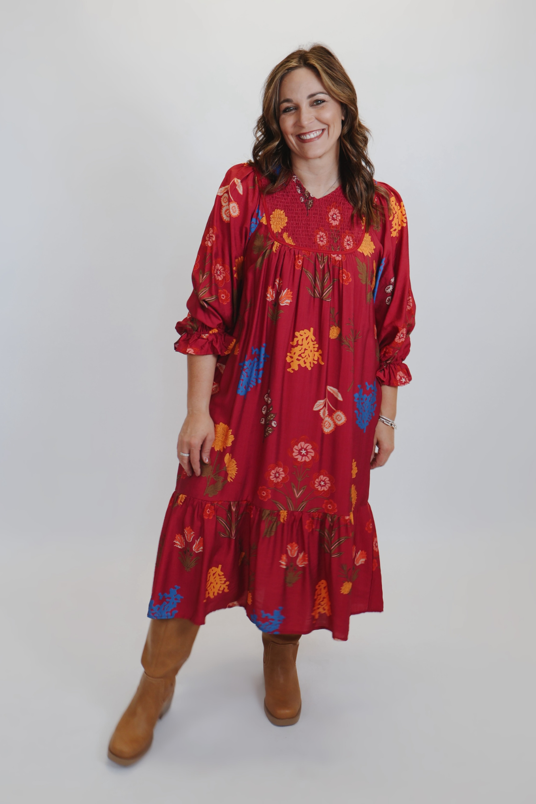 Autumn Blossom Smocked Maxi Dress