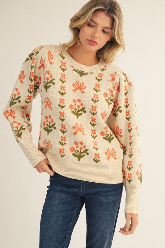 Meadow Blooms Puff Sleeve Sweater